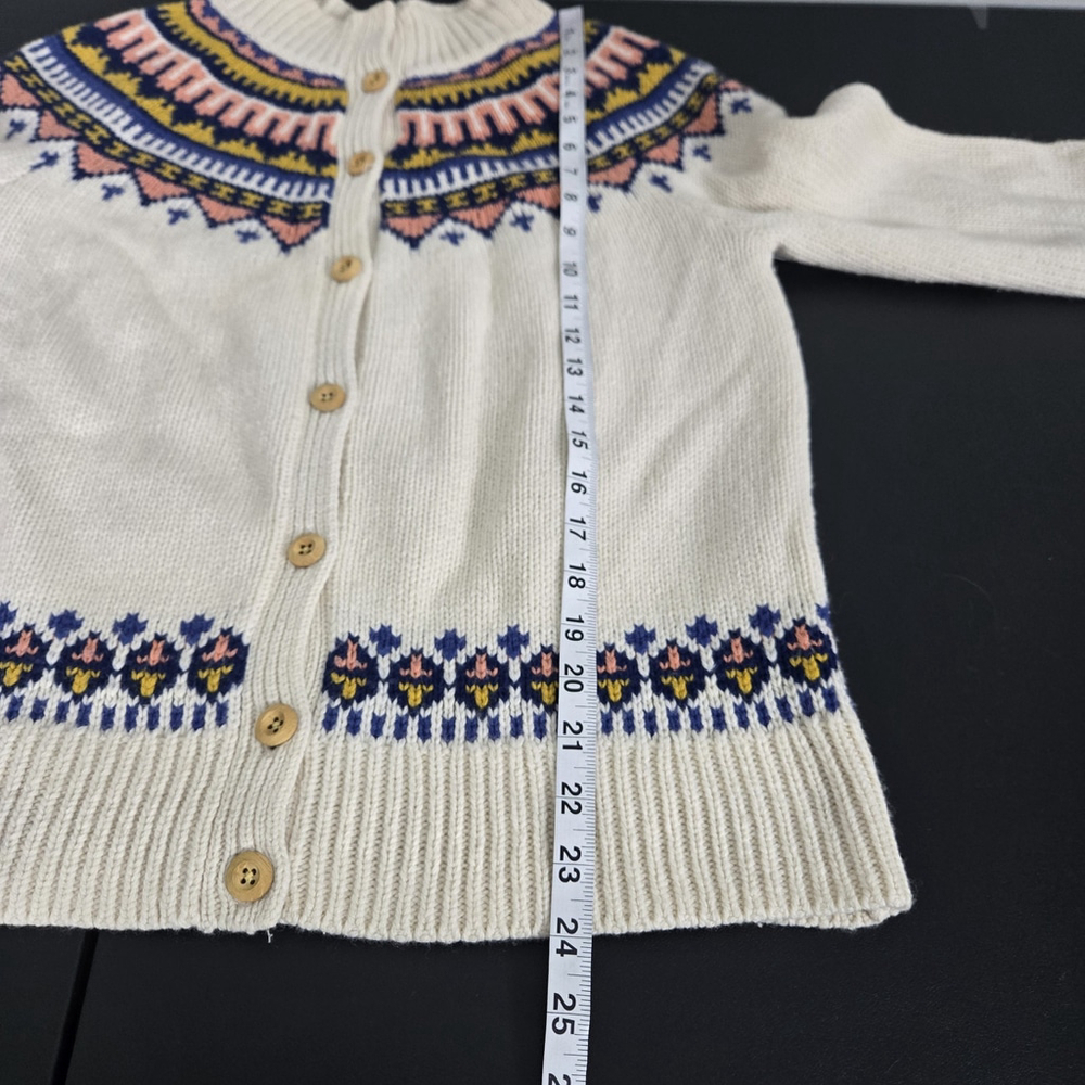 Lands End Canvas Womens Fair Isle Lambswool Cardigan Small Cream Preppy Heritage - Picture 7 of 7